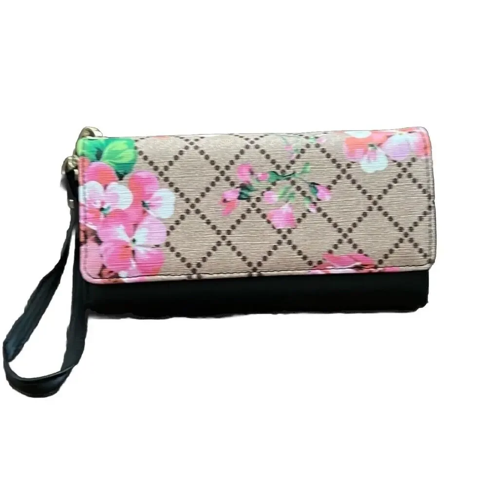 AR New York Women’s Black Floral Print Wallet Faux Leather NWT NEW Colorful 1